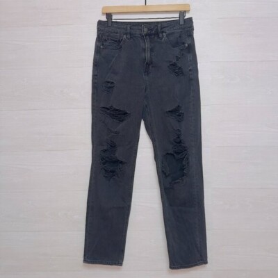 American Eagle Comfort Stretch Waistband Black Wash Distressed Mom Jean size 6