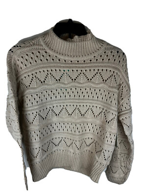 RD Style Cosimo Pointelle Mockneck Fairisle Pullover Off White Size Medium NWT