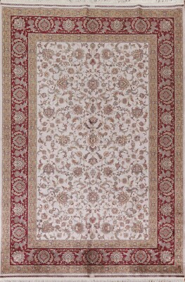Slik Ivory Floral Tebriz Traditional Turkish Living Room Rug Area Carpet 7'x10'