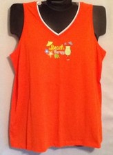 Catherines Womens ORANGE Pajama Sleepwear Tank Top Shirt BEACH THERAPY NWOT