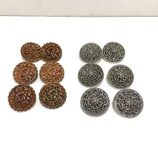Shank craft button 2 sets of 6 each copper and silver tones large round