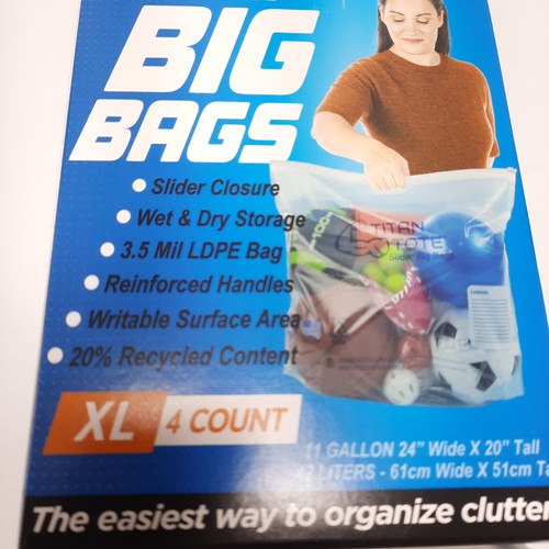 XL Slider Zip GIANT BAGS 4 Bags in Box 11 Gallon Zipper Handle USA Titan Tote - Picture 3 of 10