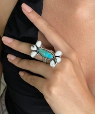 Handmade Sterling Silver White Buffalo with Kingman Turquoise Adjustable Ring w