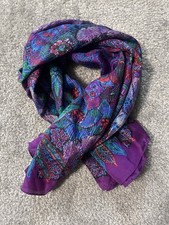 Honey 100 Silk Satin Square Scarf for Women, Purple Multicolor Floral
