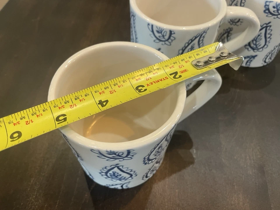 Juego de 3 - Taza de café Pottery Barn blanca con patrón de cachemira azul B153 Foto 4 de 4