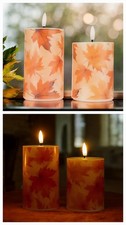 TRAUMHAFTES 2-er Set Elambia LED Dekokerzen Herbst Blätter Timer 12,5+15cm QVC