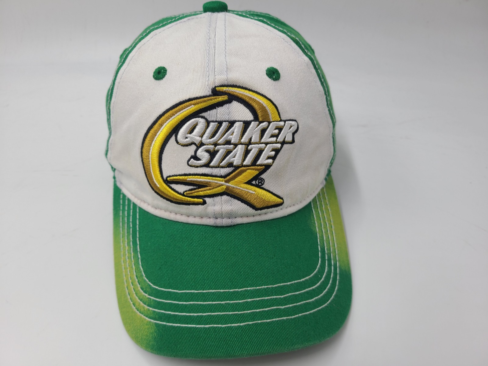 Quaker State Motor Oil Racing Distressed Snapback Hat Cap Men Women White Green