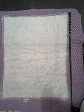 Quiltron 45"x35" ivory baby crib quilt with pink and blue embroidered hearts