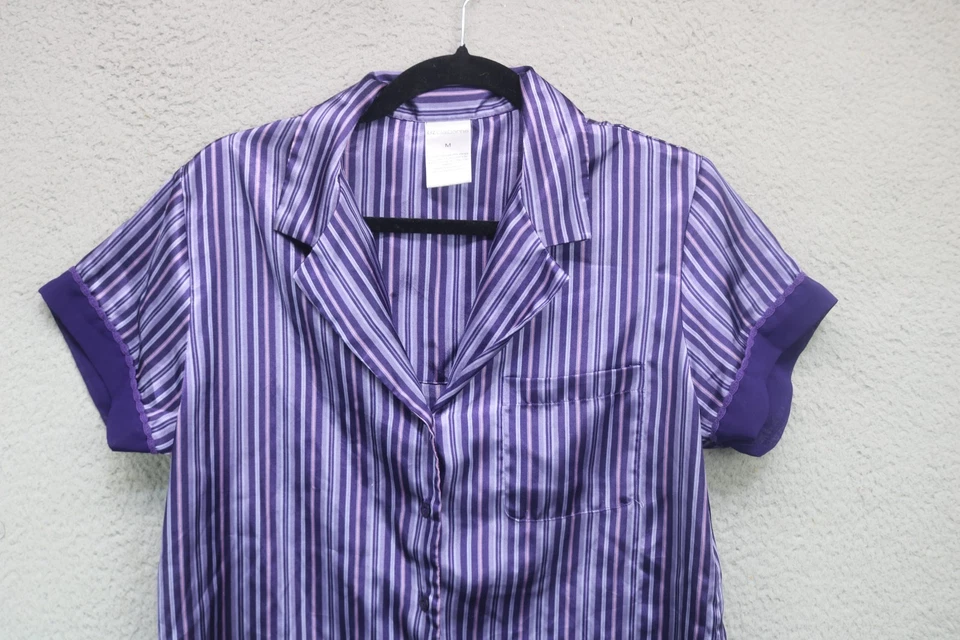 Conjunto de Pijama Liz Claiborne Púrpura Rayas Satinado-Mediano-Cordón-Suave-Acogedor Elegante Foto 3 de 4
