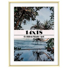 , 14x18 Gold Picture Frame Displays Photo 12x16 with Mat or 14 x 18 Without M...