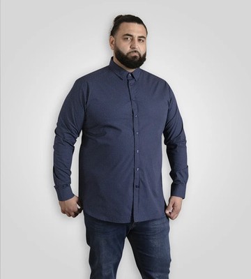 D555 Duke Herren Langarm Hemd mit Micro Print Navy S M L XL XXL (111804)