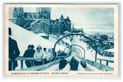 Vintage Quebec Canada Dufferin Terrace Tobogganing Lithograph Postcard