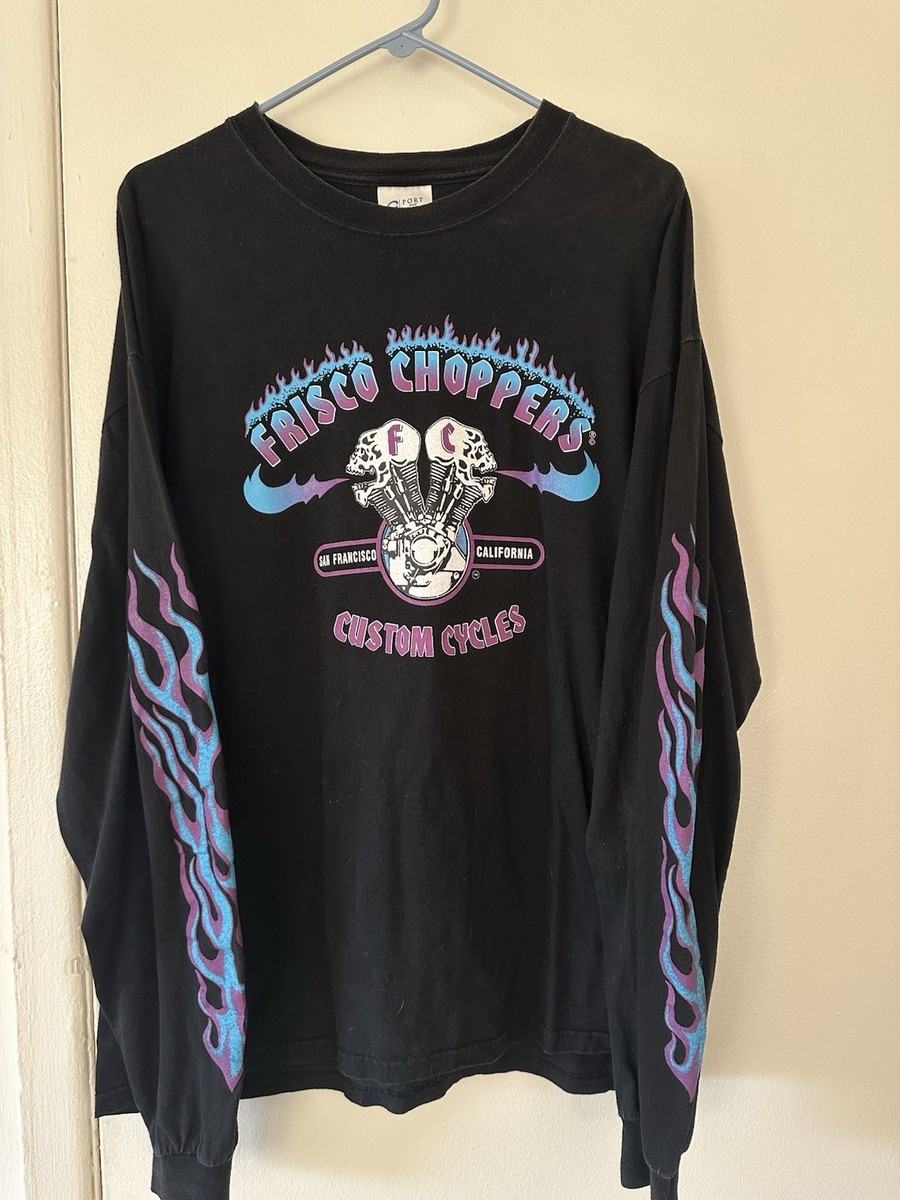 Vintage Frisco Choppers Long Sleeve Flames T-Shirt Blue Flames XL