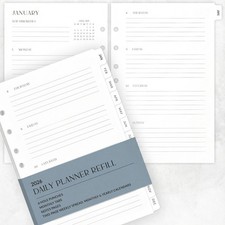 2026 Daily Planner Inserts for 7 Ring Binders   Durable A5 Paper Refill Set