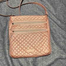 Vera Bradley Triple Zip Hipster Crossbody Bag Pink Quilted Metallic Floral