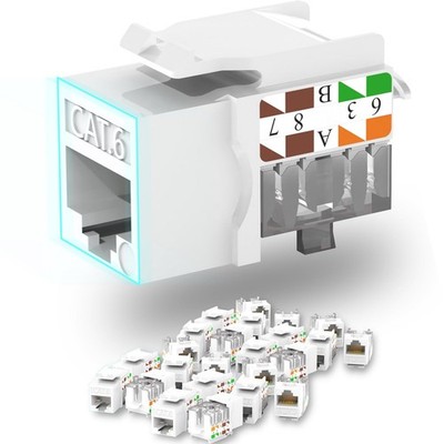 25 PCS Keystone Jack Cat6 Slim 90 Degree RJ45 Punch Down White Wall Plate