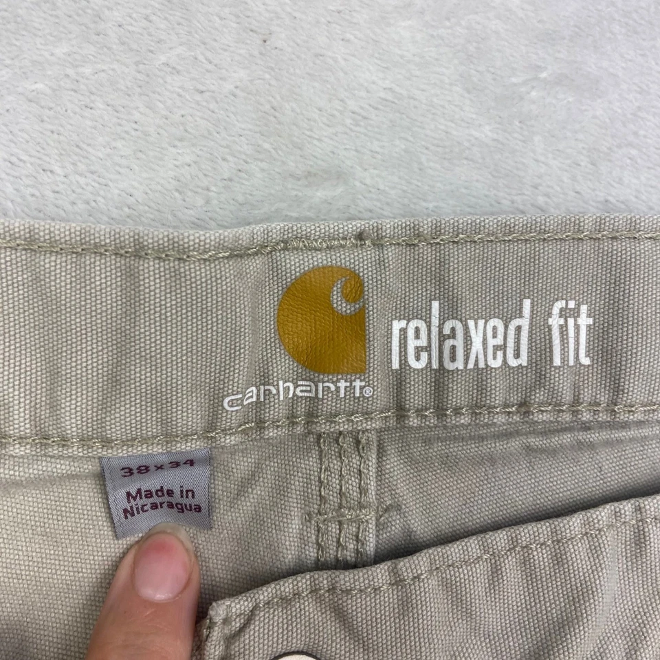 Carhartt Mens Relaxed Fit Canvas Work Pants Beige Size 38x32 Distressed - Image 3 of 4