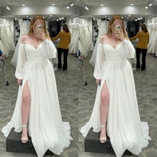 Chiffon Wedding Dresses Off Shoulder Side Slit A Line White Ivory Bridal Gowns