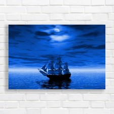 Moonlit Ship Sailing In Serene Seas Canvas Print Large Picture Wall Art