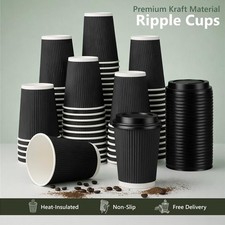 Disposable Ripple Triple walled Paper Coffee Cup Black-Brown with/without Lids