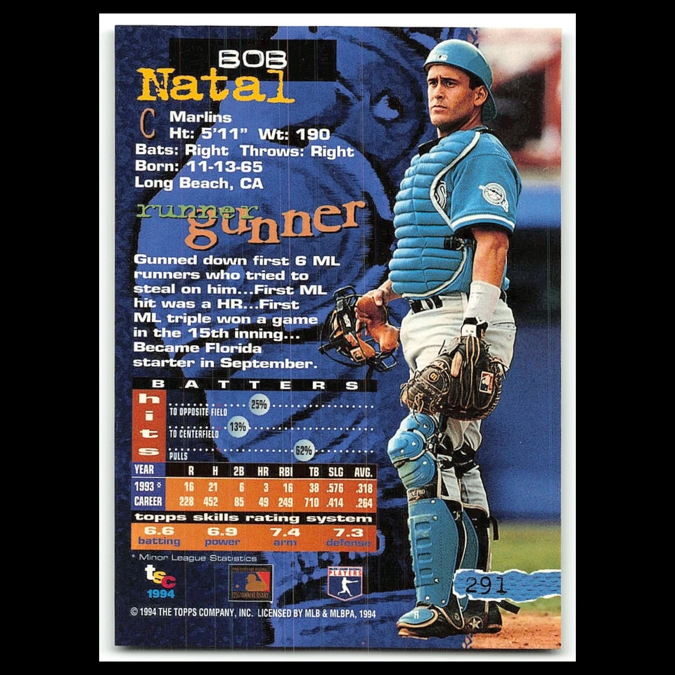 Bob Natal #291 1994 Topps Stadium Club Florida Marlins Baseball Card MLB NM - Image 2 of 3