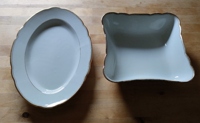 2x Reinecke Eisenberg Porzellan Servierplatte weiß Goldrand Vintage Platte Gold