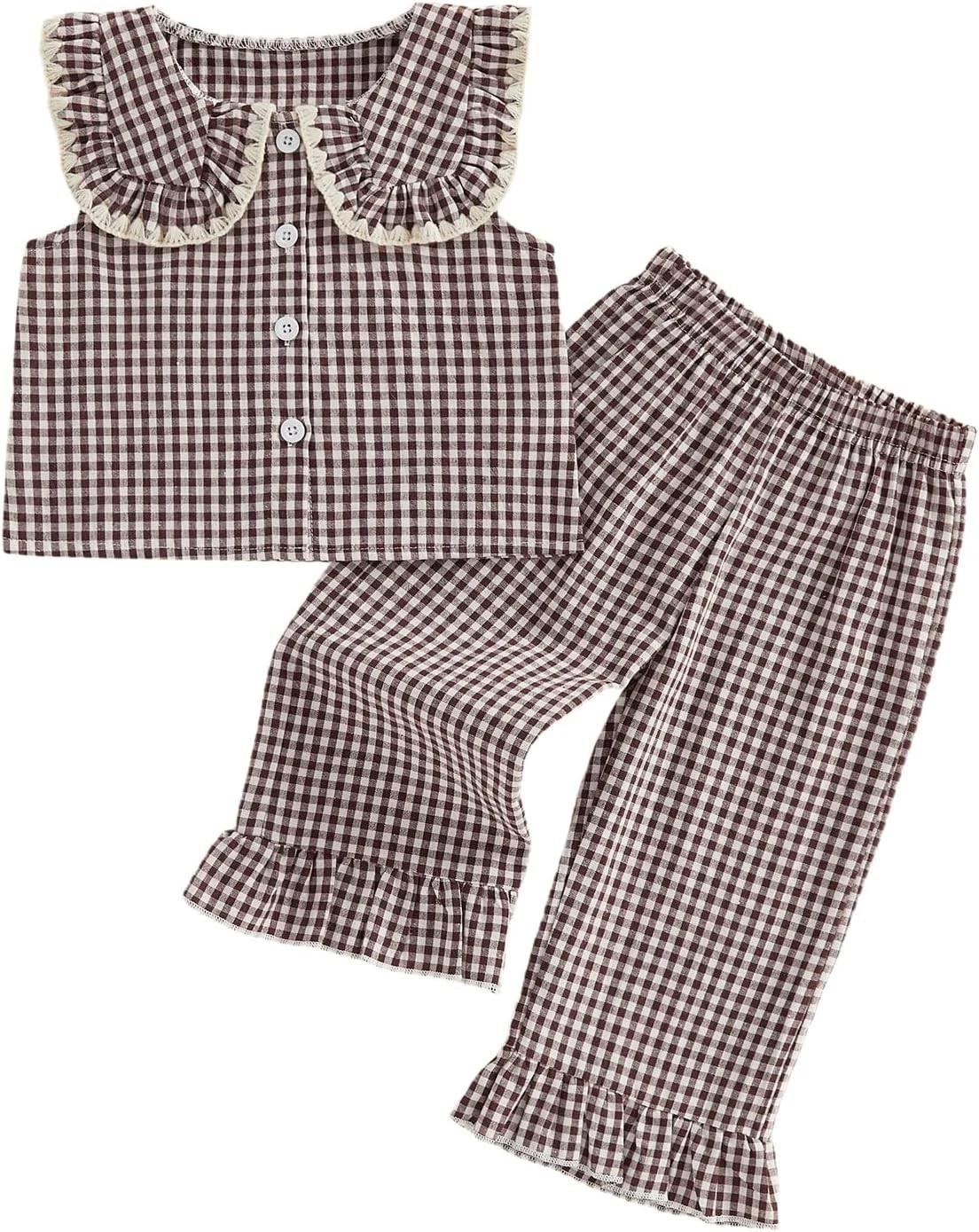 Baby Girl Summer Clothes Gingham Top Linen Pants Outfits