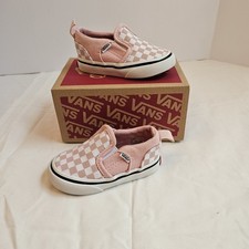 Vans Classic Slip On Shoes Toddler Size 4 PowderPink White Checkerboard Sneakers