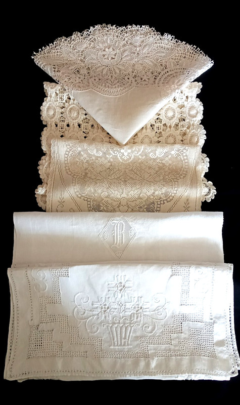 Lot of 5 Vintage Doily Bobbin Lace Cotton Linen Runner Napkin Fancy Crochet