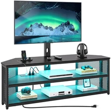 Rolanstar TV Stand with Mount and Power Outlet, Swivel TV Stand Mount with LED