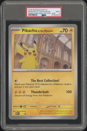2026 POKEMON MEP EN-ME BLACK STAR PROMO PIKACHU AT THE MUSEUM PSA 9
