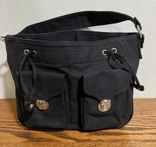 Marc Jacobs Shoulder Bag Womens Black Canvas Pockets Silver Hardware Purse Tote