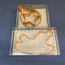 Land O’Lakes 2004 Star & Ball 2006 sleigh Ornament Copper Cookie Cutters in box