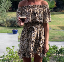 Seed mini dress size S leopard off shoulder sleeveless ruffle 