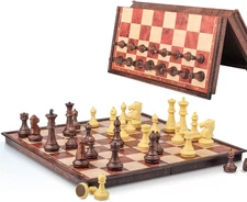 Magnetic Travel Chess Set with Storage Box - Folding Wooden-Style Chess Board, 8