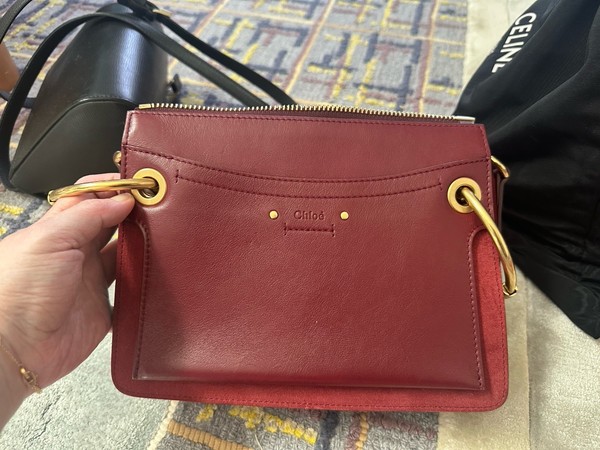 100% Authentic CHLOE Roy Crossbody Bag Burgundy Leather. Suede Trim.
