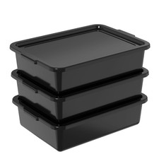 3 PCS 13 L Plastic Bus Box Lid Commercial Bus Tub Black Restaurant Dish Bin