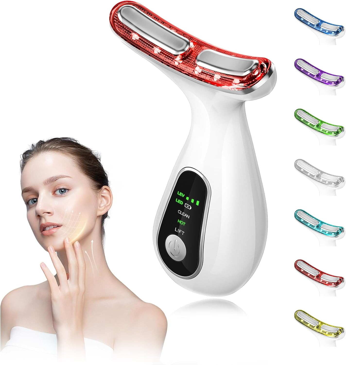 Massaggiatore Viso Antirughe, 3 Modalità 7 Colori Radiofrequenza Viso, 45 ℃ Tera