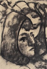 Neue Sachlichkeit Fritz Hellmich Frauenbildnis Monogramm Zeichnung Kohle 1953