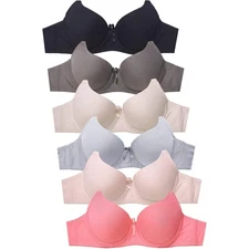 PACK OF 6 MAMIA WOMEN'S FULL COVERAGE SOLID COTTON BLEND T SHIRT BRA (BR4337P6)