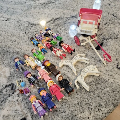 LARGE PLAYMOBIL LOT 20 Figures, Horses And Accessories Mostly Vintage