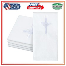 6 Pcs Embroidered Cross Shell Baptism Napkins White Christening Towels 12x12...
