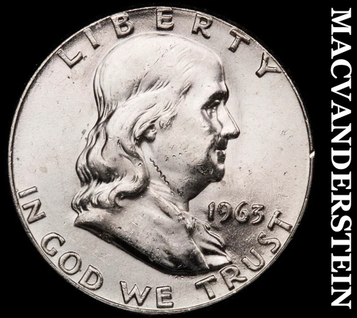 1963 Silver Franklin Half Dollar - Choice Gem Brilliant Unc+++  Lustrous  #G8222