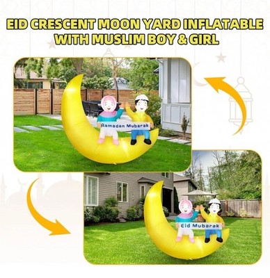 5FT Ramadan Mubarak Inflatable Decorations with LED Lights, Outdoor Ramadan Yard