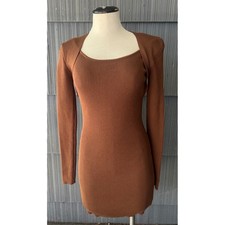 Astonishing Power Brown Ribbed Knit Bodycon Mini Dress Boho Bodycon Small