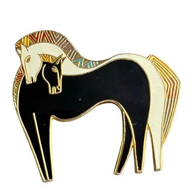 Laurel Burch Vintage ''Embracing Horses'' 80 s Black White Enamel Brooch 