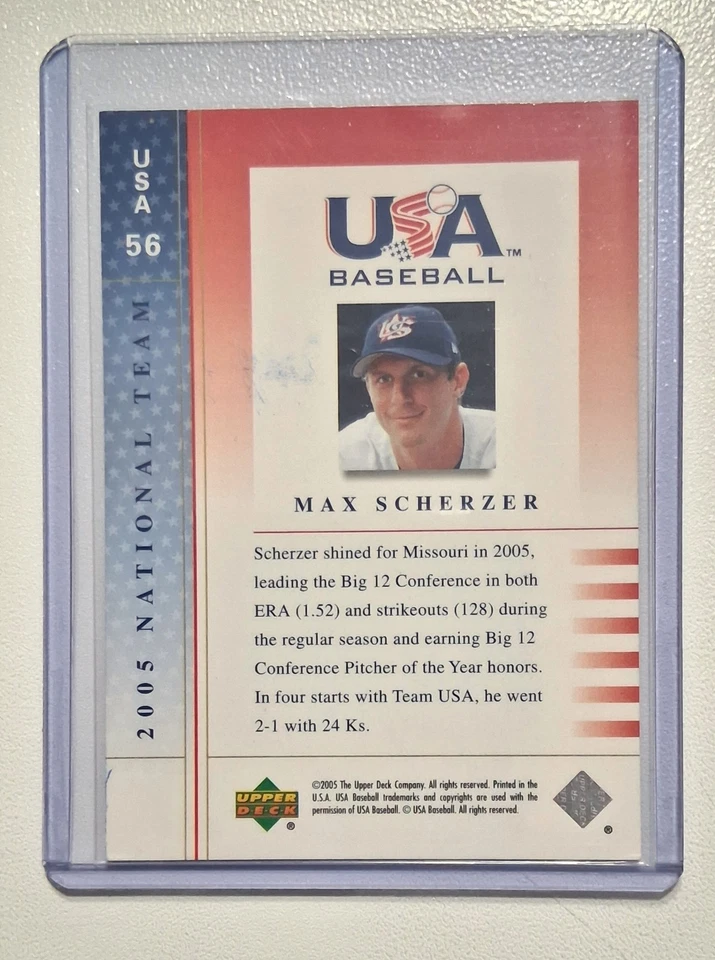 Tarjeta de béisbol firmada por Max Scherzer RC METS 2005 EE. UU. Upper Deck autografiada Foto 2 de 2