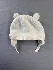 Gap Baby Bear Cotton Knit Beanie Sherpa Lining Baby 18-24 Months With Chin Strap