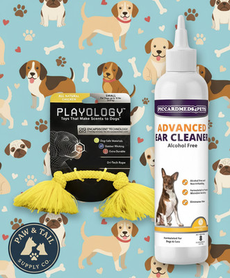 Piccardmeds4pets Ear Cleanser + Playology Dri-Tech Rope Dog Toy Wholesale Bundle