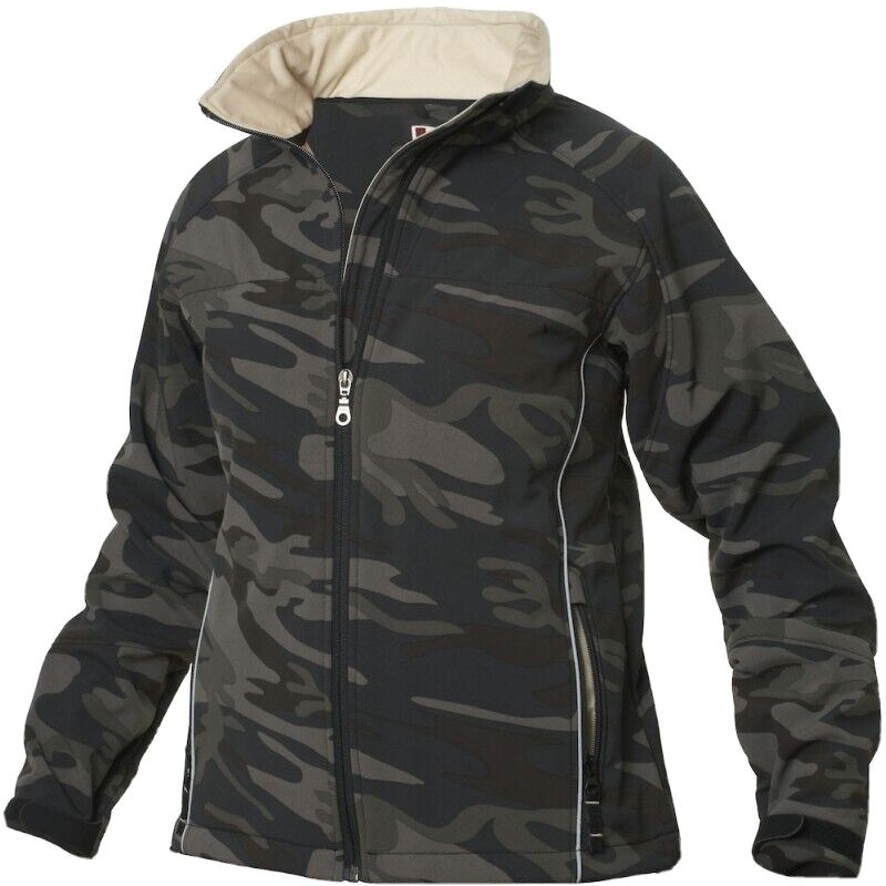 Ladies Full Zip Soft Shell Jacket Waterproof Inner Fleece Camo CLIQUE